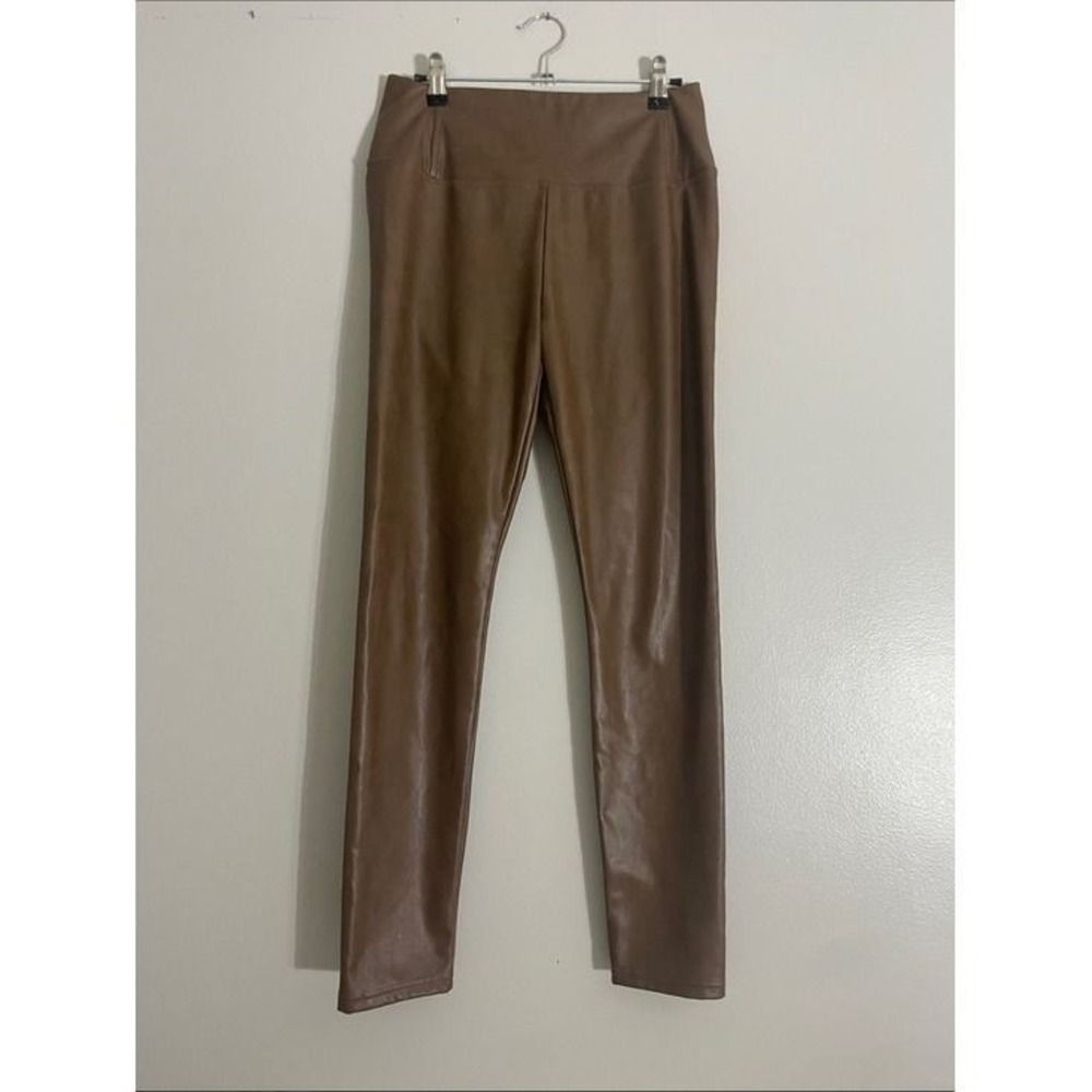 7 For All Mankind Leggings Vegan Leather High Rise Cognac Medium Slim Pants